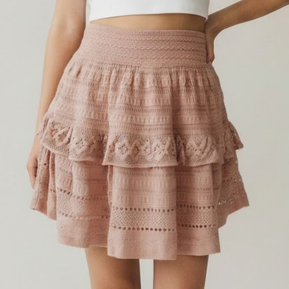 Aerie Peach Pink Cotton Ruffled Knit Lace Mini Skirt Women's Size XS NWT
